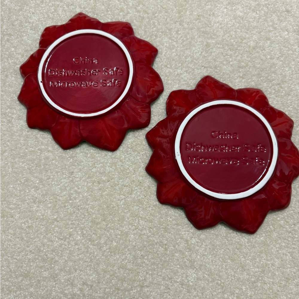 Red Poinsettia Holiday Decorative Plates (2) - Picture 2 of 10